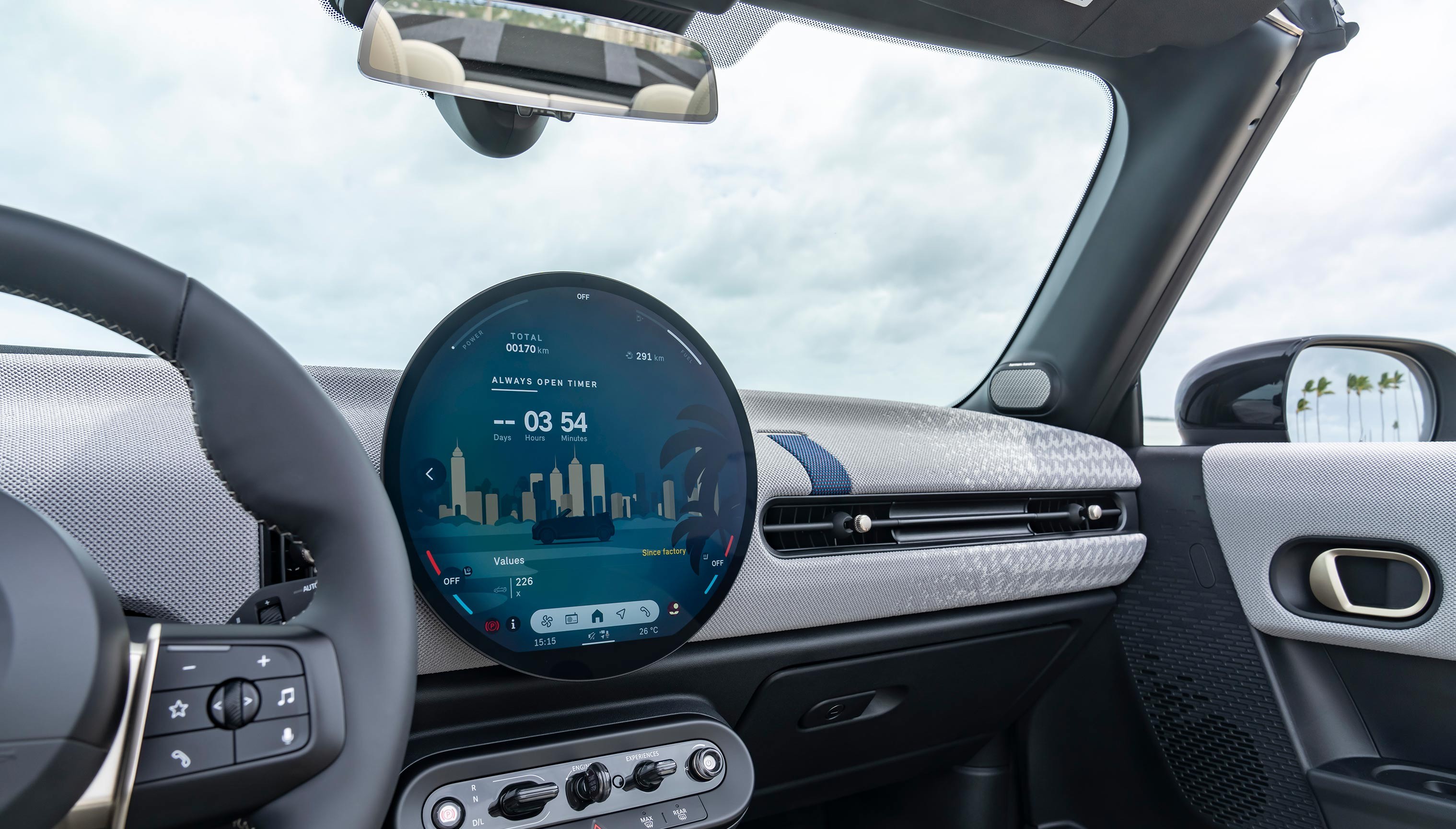 View of the MINI Cooper Convertible Classic Style seats in Black/Blue Vescin/Cloth